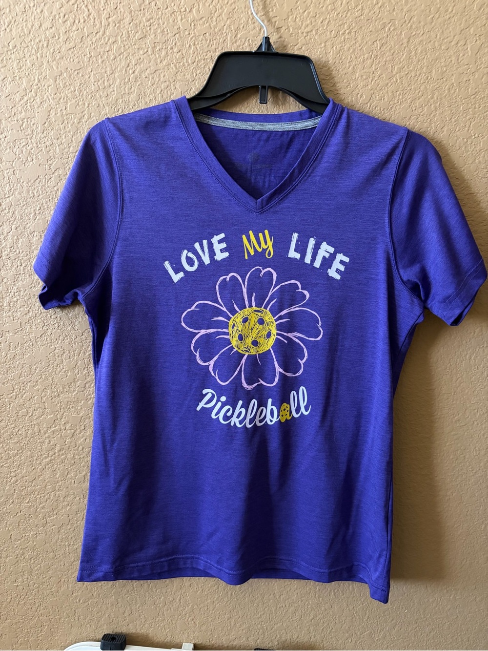Love My Life Pickleball Purple V-Neck Tee